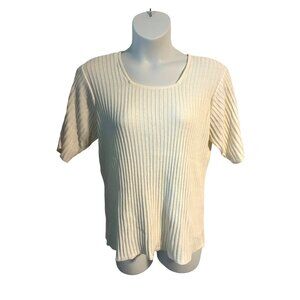 Venezia Jeans Short Sleeve Ribbed Knit Top Lightweight Sweater Size 18/20 Ivory